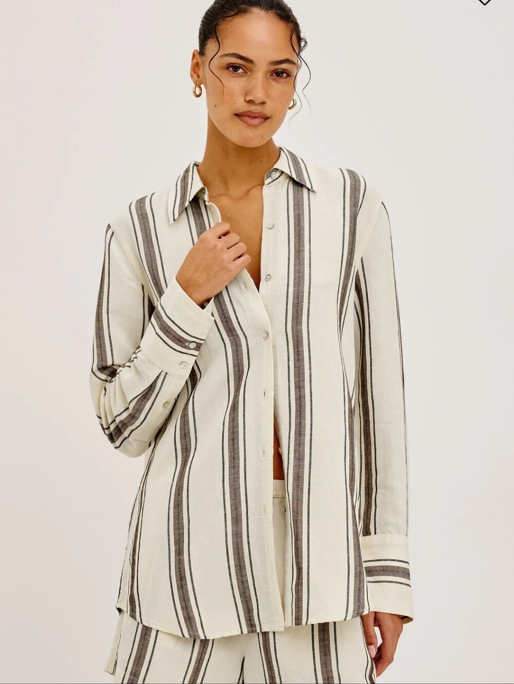 Rails Knox Shirt Linen Cream Button-Down Shirt Brown And Black Stripes Size S